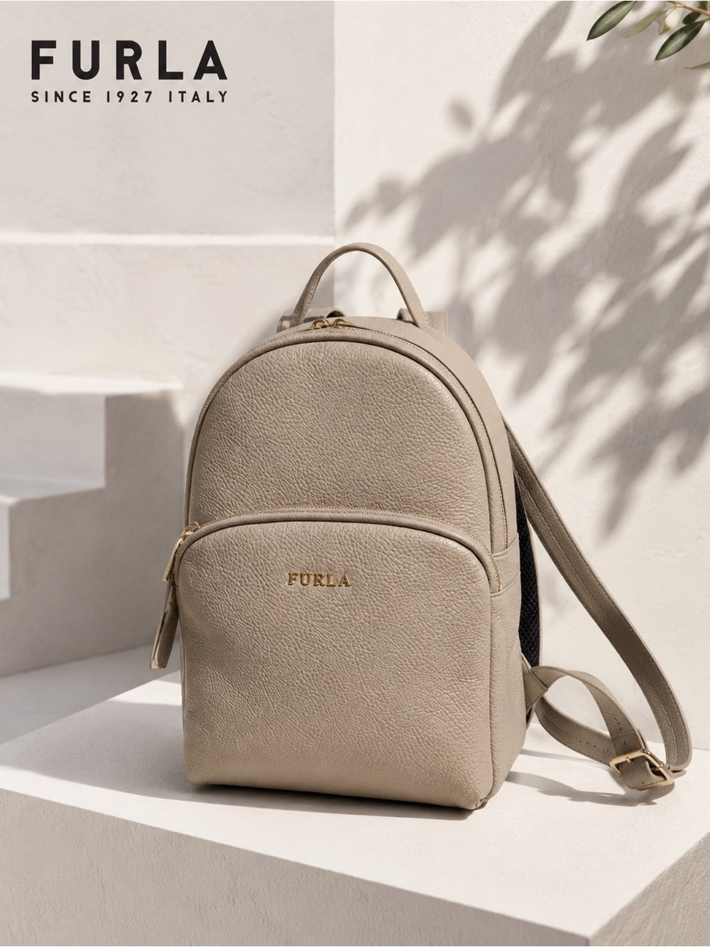 Furla Frida Italian Lux Soft gray Pebbled Leather Backpack